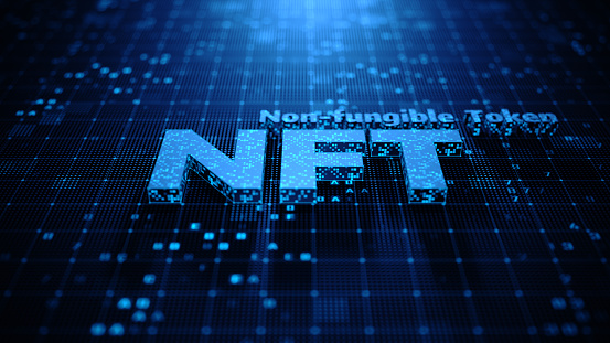NFT Non-Fungible Token Cryptocurrency Digital Crypto Art Blockchain Technology Concept. 3d Render illustration.