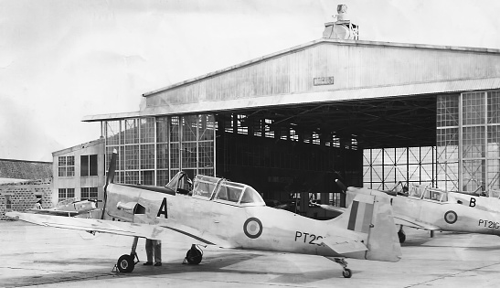 Accra, Ghana - April 1959: de Havilland Canada DHC-1 Chipmunk trainer aircraft of the Ghana Air Force (GHF) in Accra, Ghana in 1959