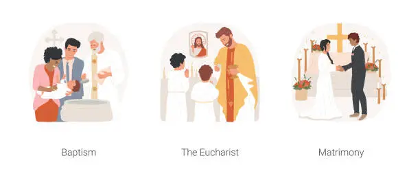 Vector illustration of Christian traditions isolated cartoon vector illustration set.