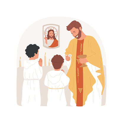 The Eucharist isolated cartoon vector illustration. Kids going to their first Eucharist holy communion, religious spirit, Catholic observances, sacrament in the church vector cartoon.