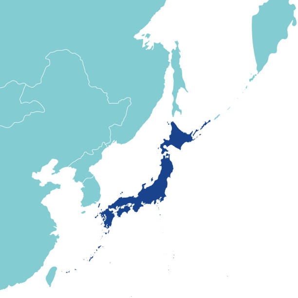 archipelag japoński, ogólna mapa japonii i krajów sąsiednich - kunashir island stock illustrations