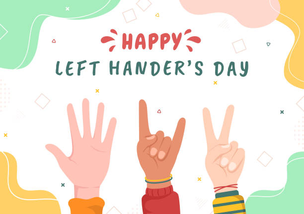 International Left Handers Day Celebration with her Left Hand Raised on the August in Cartoon Style Background Illustration International Left Handers Day Celebration with her Left Hand Raised on the August in Cartoon Style Background Illustration left handed stock illustrations