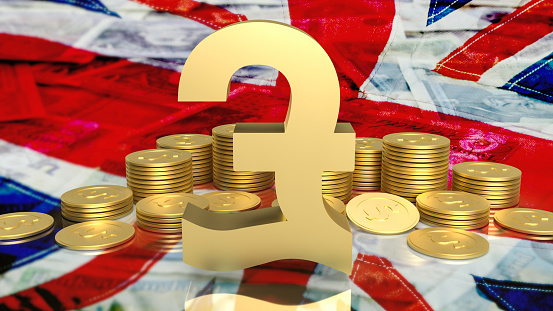 The pound symbol and gold coins for business concept 3d rendering