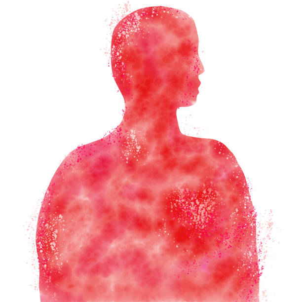 istock a red silhouette of a person, water color texture 1404973584