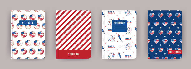 Cover page notebook collection. 4th of July and Independence of USA theme. Perfect for diary, books, magazines, journals, catalogs, planners and flyers. Vector templates Cover page notebook collection. 4th of July and Independence of USA theme. Perfect for diary, books, magazines, journals, catalogs, planners and flyers. Vector templates. free report cover templates backgrounds stock illustrations