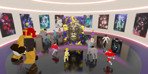 istock NFT on the sandbox NFTProjects Avatars on Metaverse  and Art Gallery  3D Illustrations 1404986380
