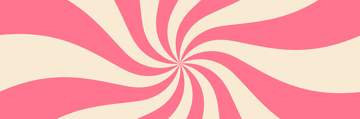 Swirling radial ice cream background. Vector illustration for swirl design. Summer. Vortex spiral twirl. Pink. Helix rotation rays. Converging psychadelic scalable stripes. Fun sun light beams.