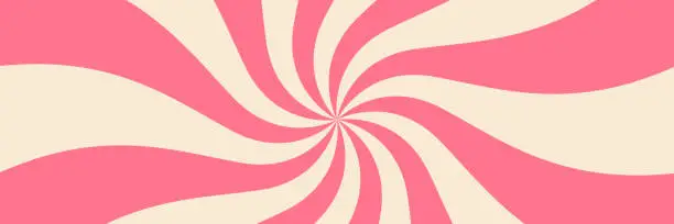 Vector illustration of Swirling radial ice cream background. Vector illustration for swirl design. Summer. Vortex spiral twirl. Pink. Helix rotation rays. Converging psychadelic scalable stripes. Fun sun light beams