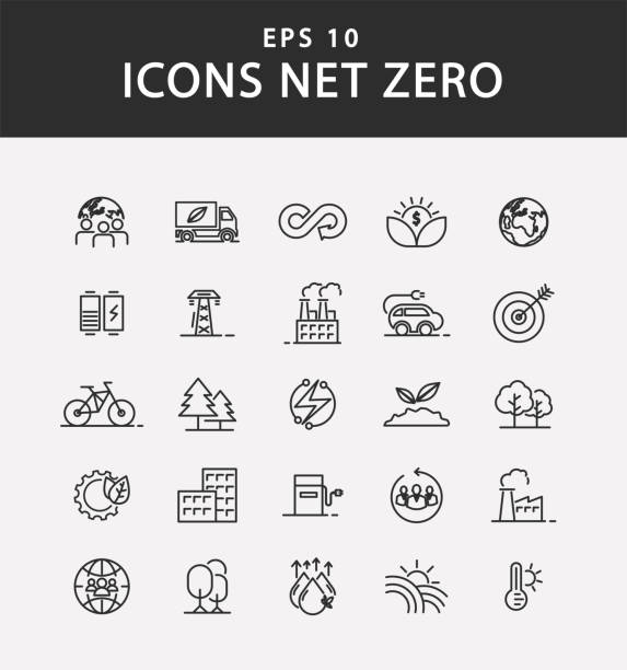 ilustraciones, imágenes clip art, dibujos animados e iconos de stock de iconos de banner net zero, concepto carbono neutral y net zero. medio ambiente natural una estrategia climáticamente neutra a largo plazo sobre las emisiones de gases de efecto invernadero apunta al bloque de madera con icono de centro de red verde - gas de efecto invernadero