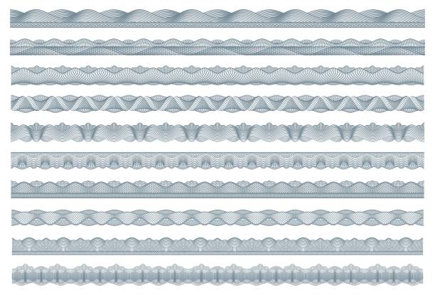 Guilloche borders, bank money, diploma certificate Guilloche borders, bank money, diploma and certificate security frames, vector pattern, Banknote currency guilloche borders for bank voucher or money security seals with watermark line ornament bank patterns stock illustrations