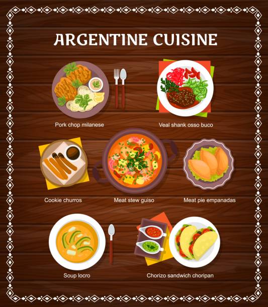 ilustrações, clipart, desenhos animados e ícones de modelo de menu de refeições de restaurantes de culinária argentina - veal meat osso buco beef stew