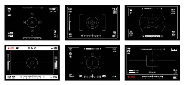 Vector illustration of Video and photo camera viewfinder screen frames