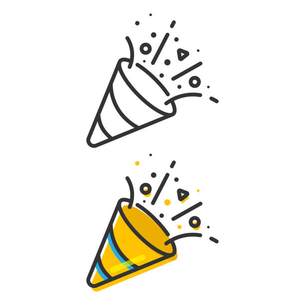 ilustrações de stock, clip art, desenhos animados e ícones de confetti and party popper color line icon vector design on white background. - felicitar