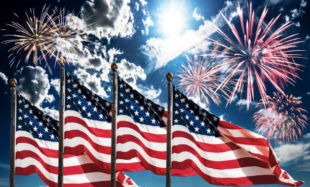 istock fourth of july celebration with fireworks and flags 1404999091
