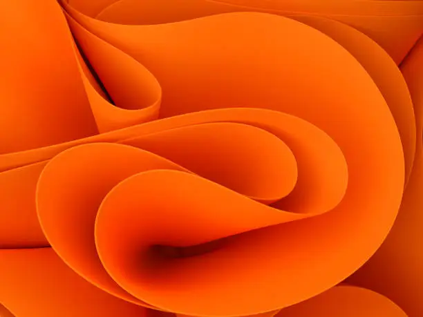 3d wallpaper orange shape windows 11 style. Wavy swirly fabric. 3d rendering illustration.
