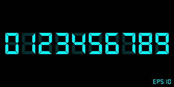 istock Zero to Nine Cyan digital electronic clock numbers set mockup in flat style design isolated on black background. 1405002703
