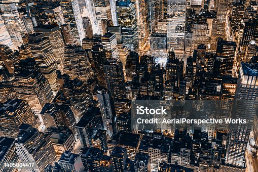 istock Aerial View of Manhattan at Night / NYC 1405004417