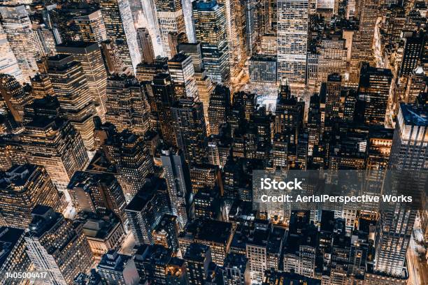 Aerial View Of Manhattan At Night Nyc Stock Photo - Download Image Now - New York City, Night, Aerial View
