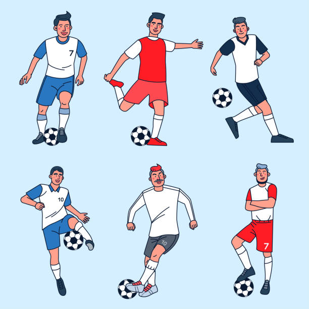 illustrations, cliparts, dessins animés et icônes de ensemble de sportifs avec des joueurs de football (football) - athlete soccer player men professional sport