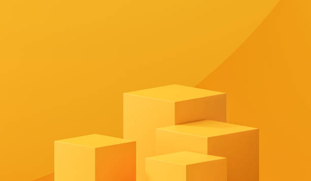 istock Yellow podium 3d cube stand abstract stage platform or product studio geometric shape on minimal background and blank pedestal display scene space with empty presentation summer sale step backdrop. 1405009469