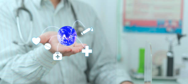 international doctor from foriegn with globe show healthcare stock photo
