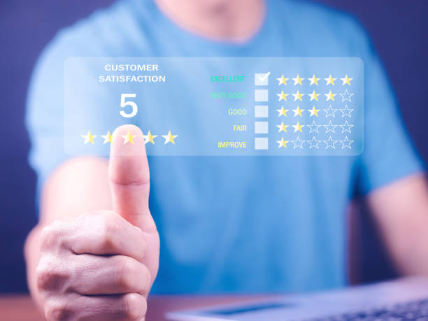istock Customer review satisfaction feedback survey concept, User give rating to service experience on online application, Customer can evaluate quality of service leading to reputation ranking of business. 1405010014