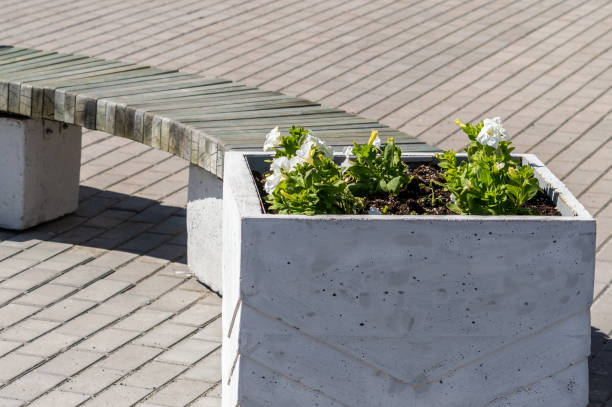 istock Concrete flower pot on street 1405014829