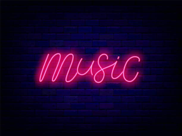istock Music neon lettering word. Pink text on brick wall. Talent show. Musical concert. Light sign. Vector stock illustration 1405017776