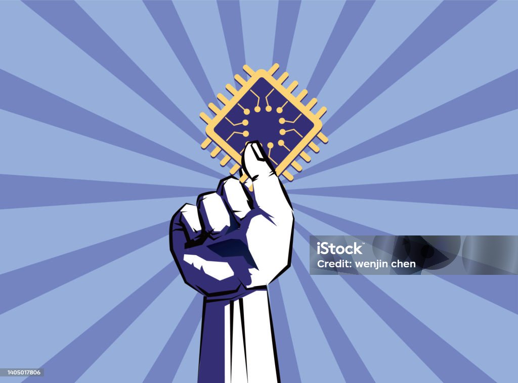Chip Computer Hand Chip In Hand Stock Illustration - Download Image Now - Computer Chip ...