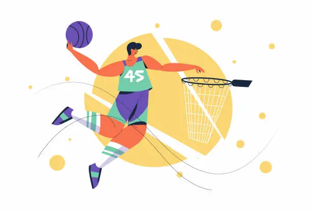 Vector illustration of Abstract basketball player man with ball performing a slam dunk