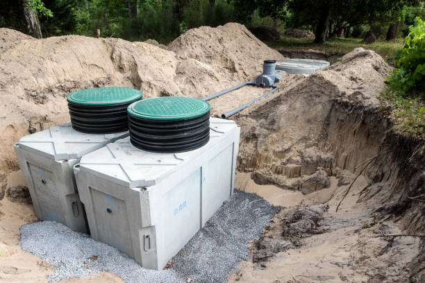 installation of an individual wastewater treatment plant installation of a micro sewage treatment plant in a private home retractable photos stock pictures, royalty-free photos & images