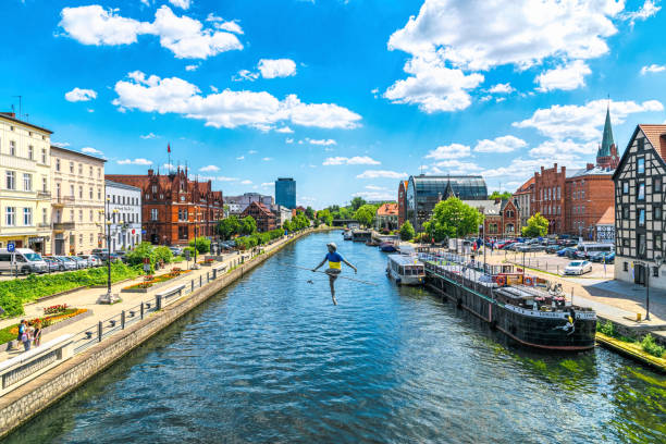 Bydgoszcz, Poland - June  22, 2022: Brda river in Bydgoszcz (ger. Bromberg), \