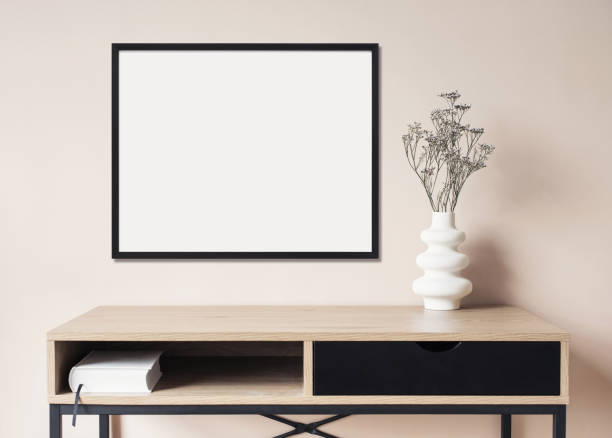 istock Artwork mock-up in interior design. Blank picture frame template on a wall 1405022717