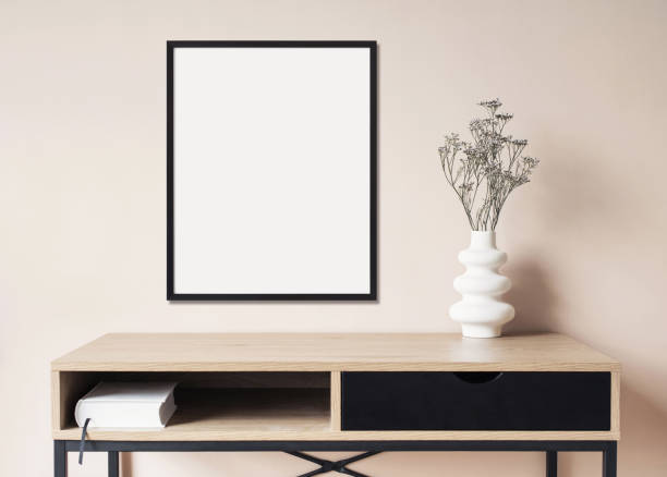 istock Artwork mock-up in interior design. Blank picture frame template on a wall 1405022718