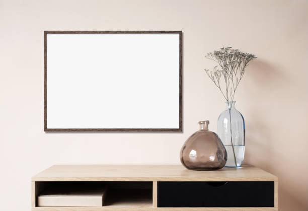 istock Artwork mock-up in interior design. Blank picture frame template on a wall 1405022723