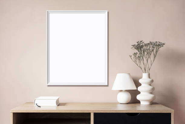 istock Artwork mock-up in interior design. Blank picture frame template on a wall 1405022769