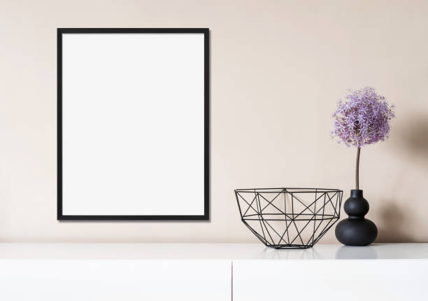 istock Artwork mock-up in interior design. Blank picture frame template on a wall 1405022779