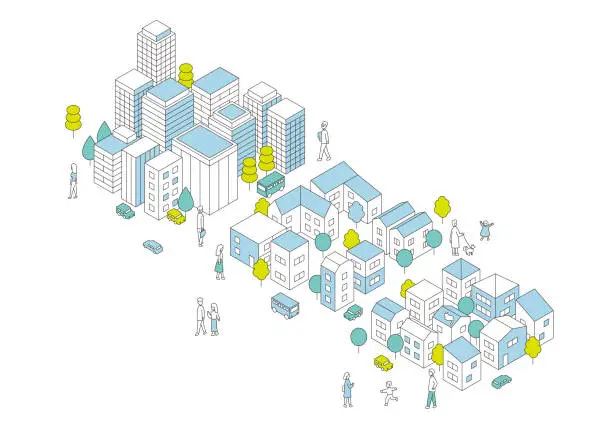 Vector illustration of Isometric vector illustration of office and residential area