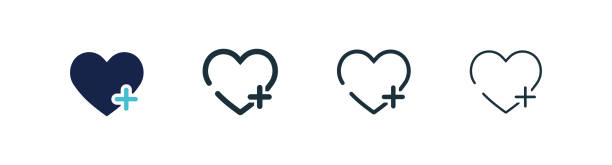 Heart plus vector icon. Black and blue hearts symbol. Simple pharmacy outline icons. Set of health icons. Heart plus vector icon. Black and blue hearts symbol. Simple pharmacy outline icons. Set of health icons. EPS10 dr logo stock illustrations