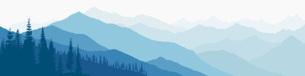 ilustrações, clipart, desenhos animados e ícones de ilustração vetorial de montanhas, cume na neblina da manhã - national wildlife reserve illustrations