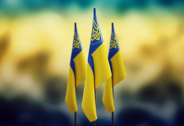 istock Ukrainian national flags copy space banner. 1405028627