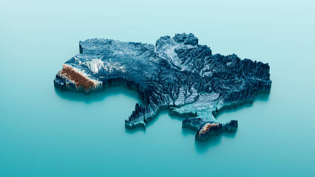 Topographic Ukraine Map Hypsometric Ukraine Elevation tint Spectral Shaded relief map 3d illustration