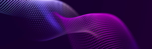 istock Particle stream. Purple background with many glowing particles. Information technology background. 3d rendering. 1405029675