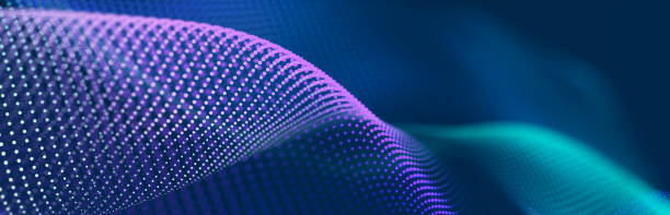 istock Particle stream. Purple background with many glowing particles. Information technology background. 3d rendering. 1405029700