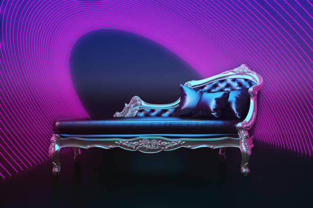 istock luxury black sofa in purple neon with copy space 1405030886