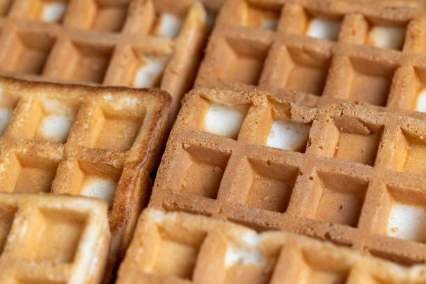 square sweet soft waffles on the table