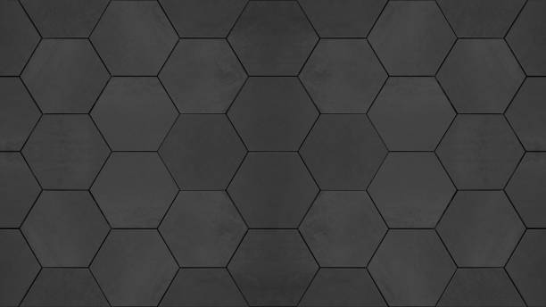 espejo de azulejos modernos de anhracita negra hecho de azulejos hexagonales textura fondo - hexagon tile pattern black fotografías e imágenes de stock