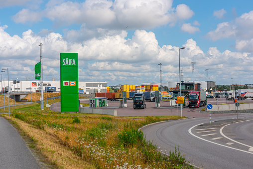 Gothenburg, Sweden - July 07 2021: Såifa sign by a truckers rest stop.