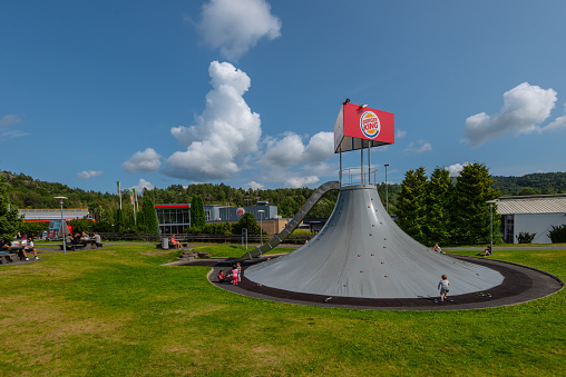 Porsgrunn, Norway - August 10 2021: Playground at Burger King Telemarksporten.