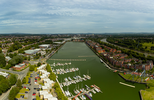 Aerial Panoramic View of the Re-Developed Docks area in Preston, Lancashire, England